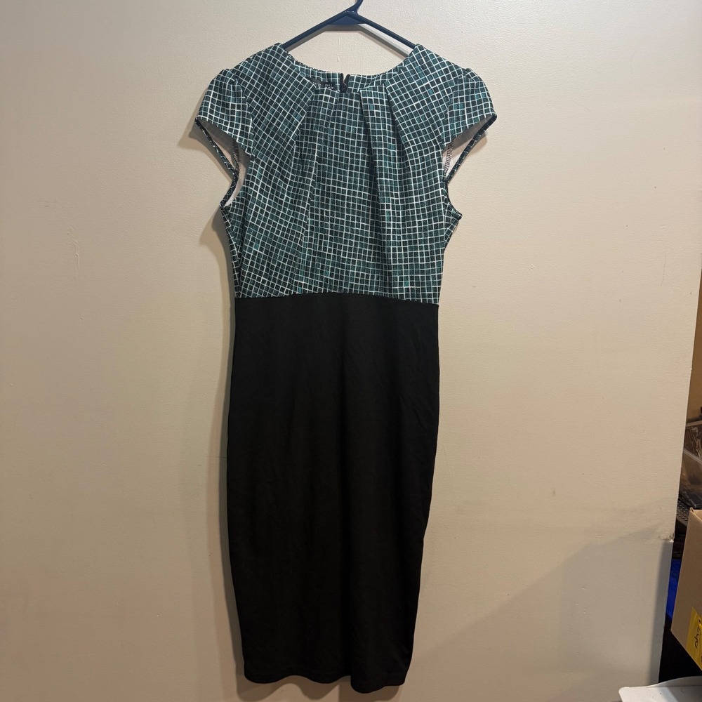 Homeyee Womens Teal Grid Colorblock‎ Sheath Dress Cap Sleeve B316 Size 6 NEW